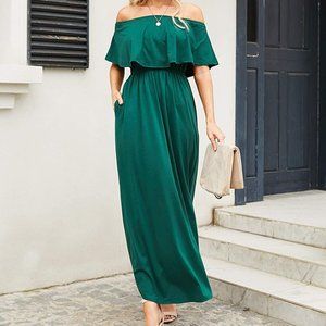 🐍 Amazon Kidsform Off The Shoulder Maxi Dress - Green - Size XL